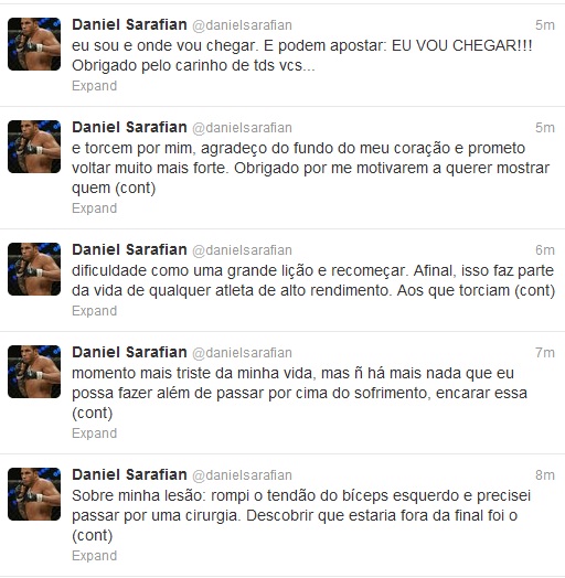 Daniel Sarafian, lesão, twitter